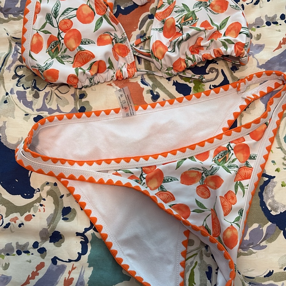 Orange Print Triangle Bikini Set - Women's Two-Piece Swim